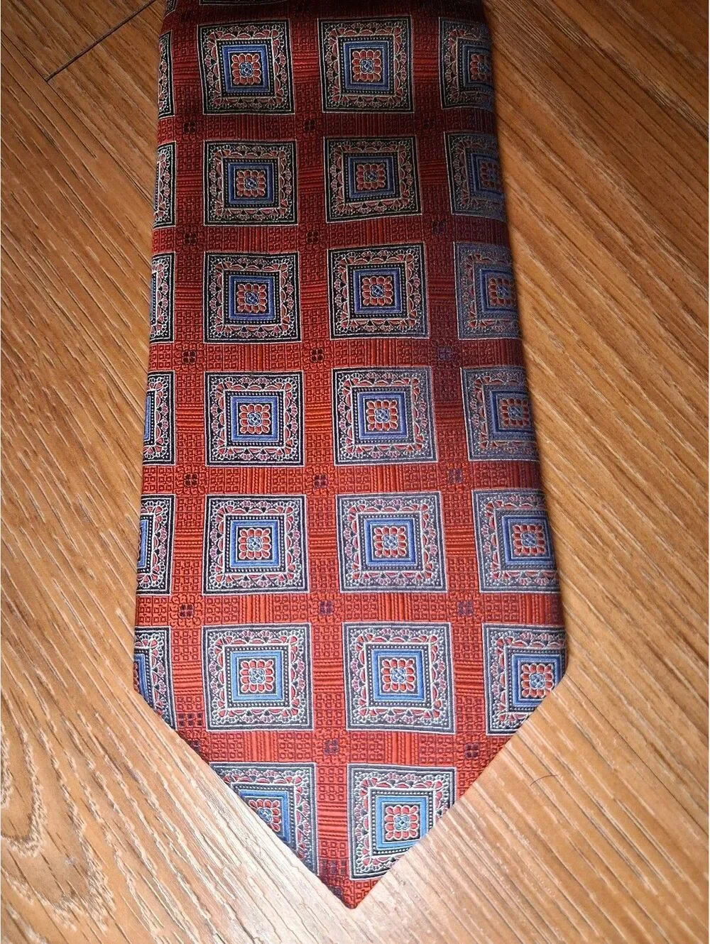 Ermenegildo Zegna Silk Tie Red Blue Geometric Made In Italy